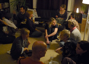 Ashtangi's chatting at the November moon day potluck