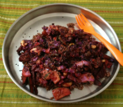 Veggies & red rice in tahini sauce